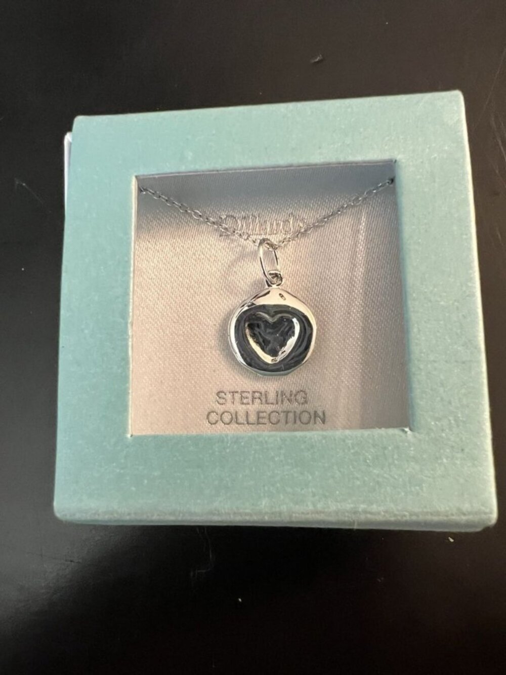 Sterling Silver Heart Pendant Necklace 925 Inset Heart Round 16" Dainty Gift